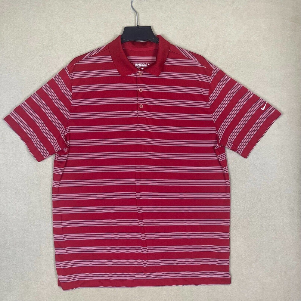 Nike Golf Tour Performance Dry Fit Polo Shirt Mens‎ XL Red Striped